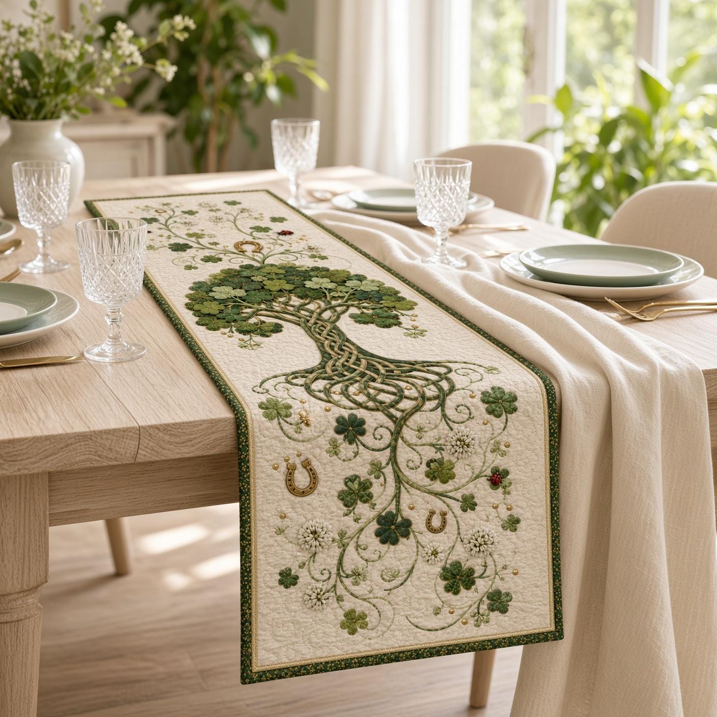 Celtic Knot Table Runner with Irish Shamrock Quilt Style Decor and Clover for Farmhouse Dining Decor - photo 8