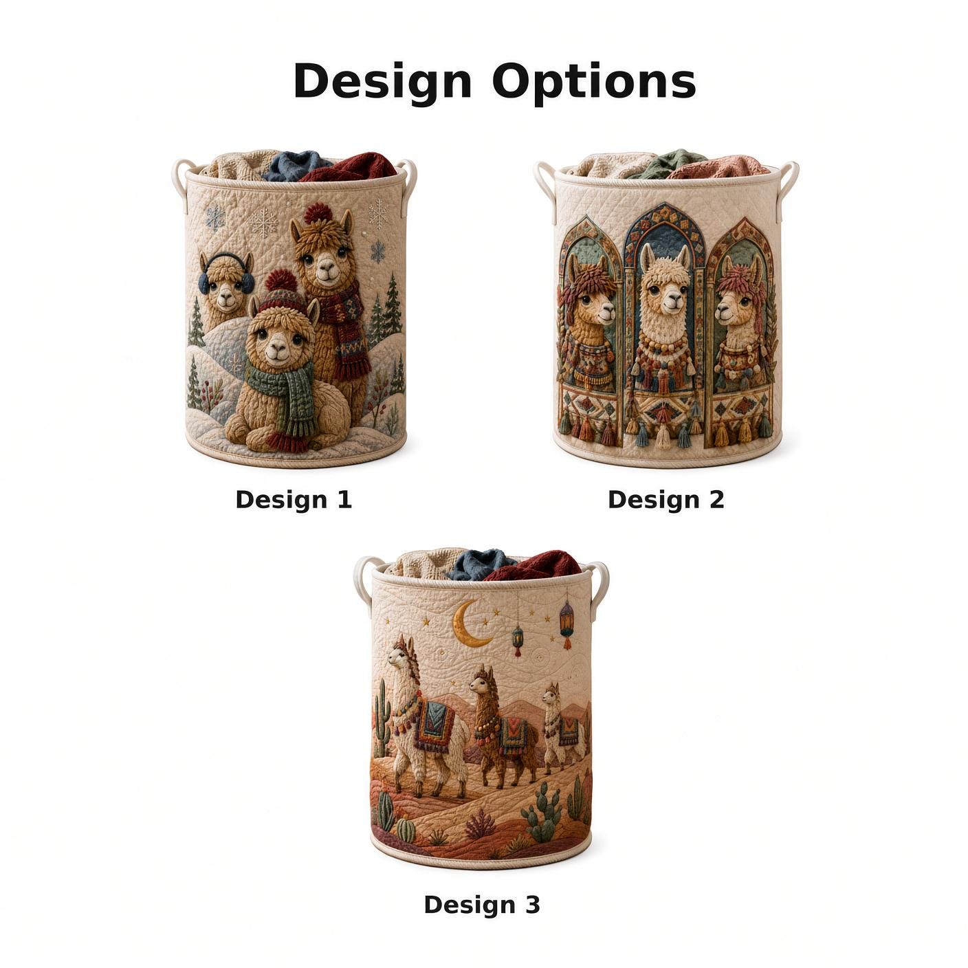 Llama Laundry Basket with Quilt Style Alpaca Hamper, Boho Nursery Storage Bin, Southwest Animal Organizer, and Llama Lover Gift - photo 4