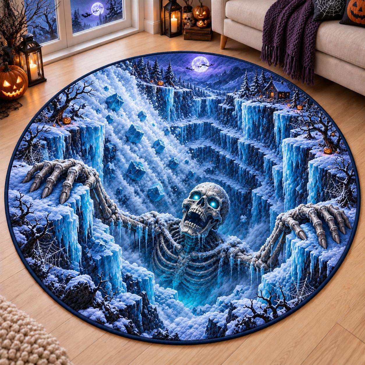 Skeleton Halloween Round Rug with 3D Illusion Quilted Lava Pit Floor Mat and Scary Volcano Home Decor for Halloween - photo 5
