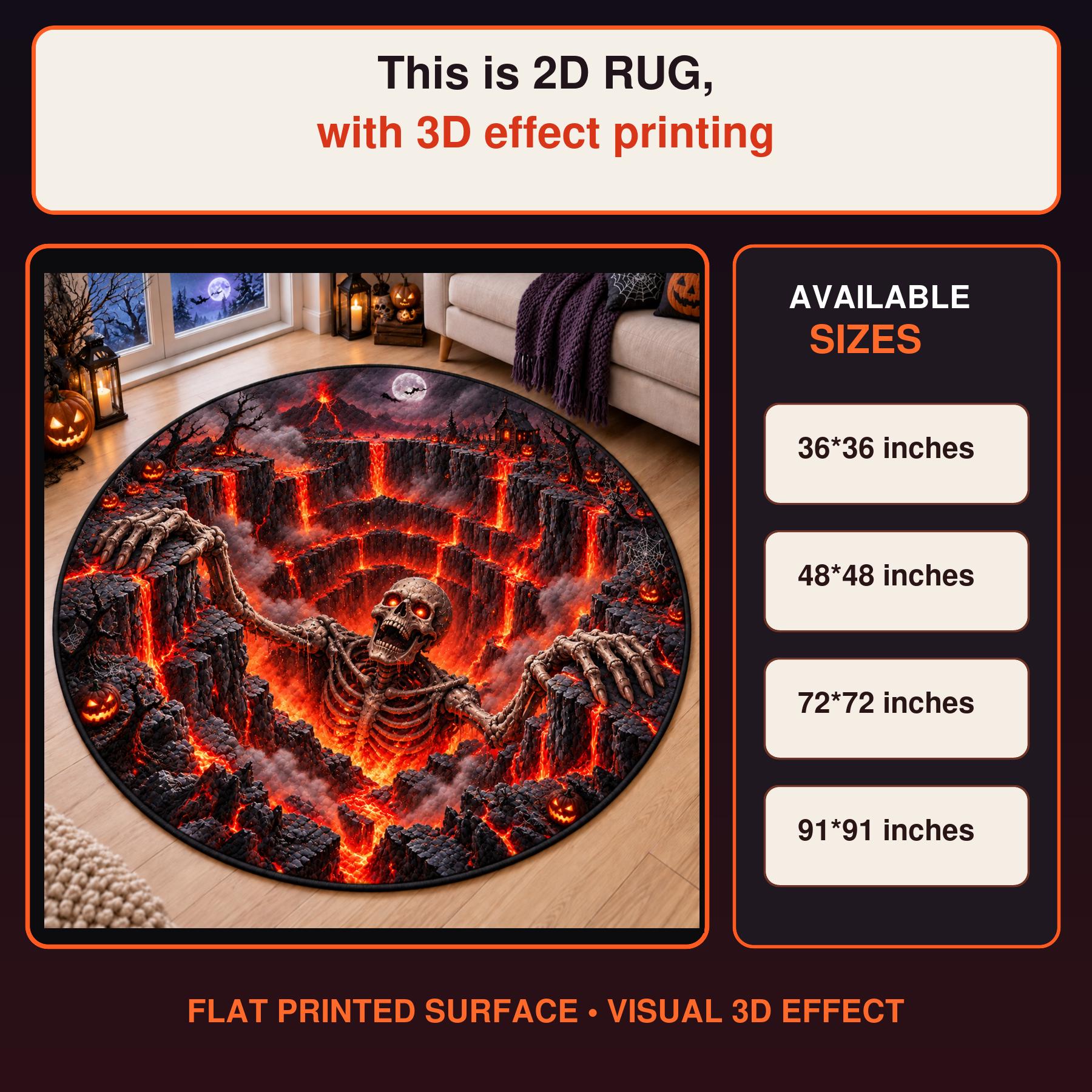 Skeleton Halloween Round Rug with 3D Illusion Quilted Lava Pit Floor Mat and Scary Volcano Home Decor for Halloween - photo 8