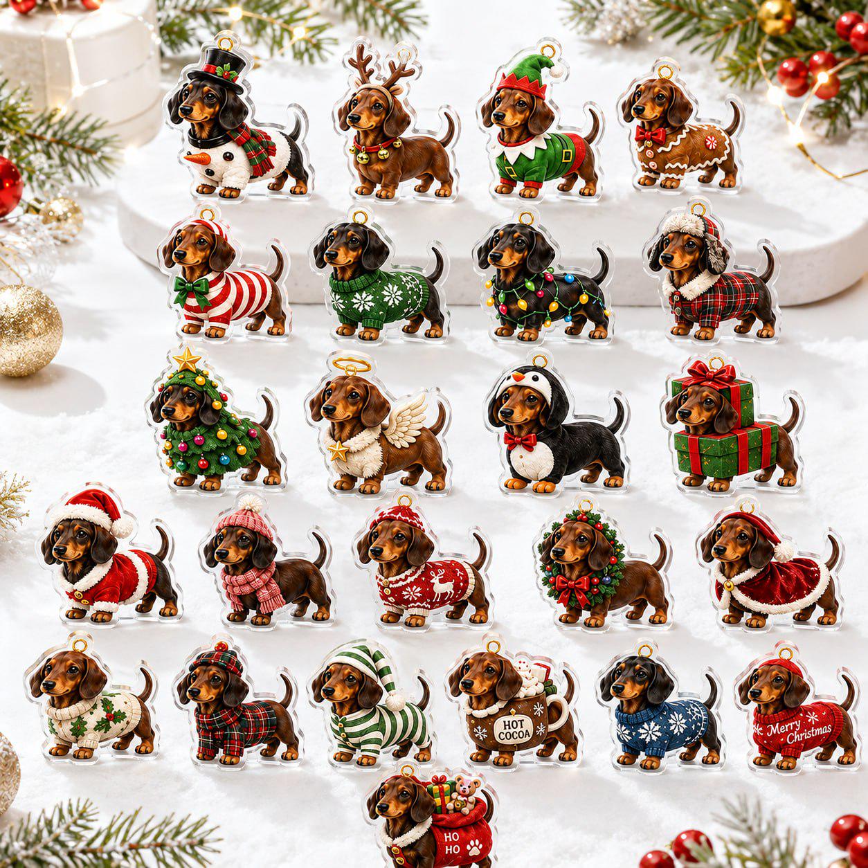24 Days Dachshund Christmas Advent Calendar 2026 – Blind Box Charm Set with 24 Acrylic Charms, Wiener Dog Lover Holiday Countdown Gift - photo 4