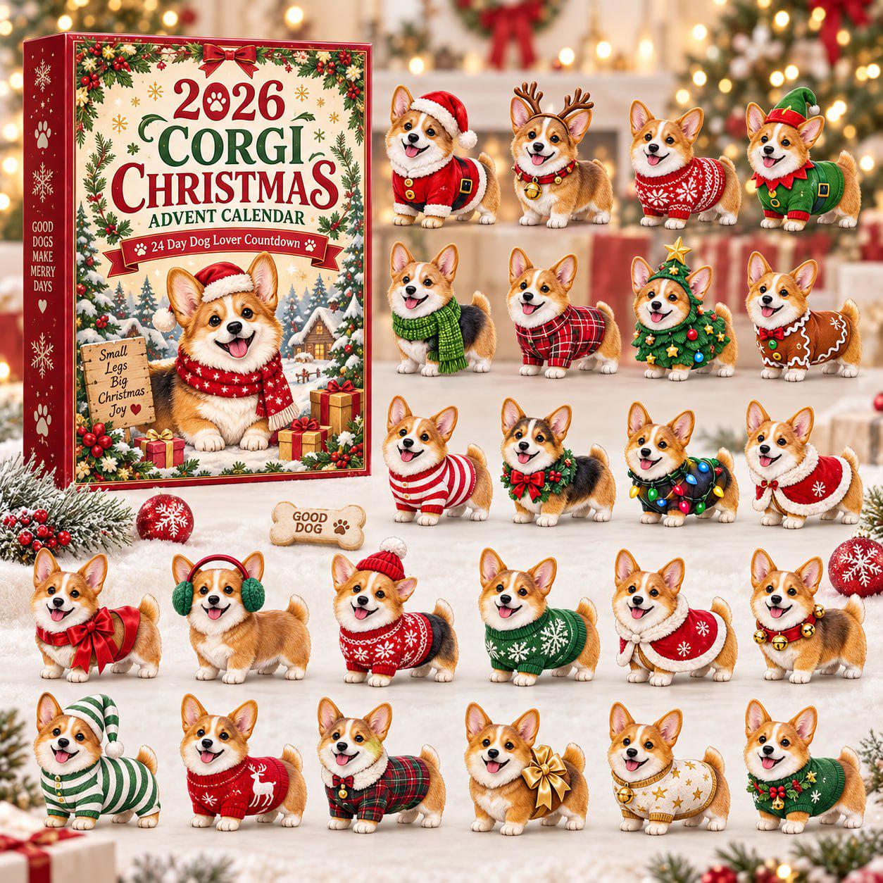 24 Days Corgi Christmas Advent Calendar 2026 – Blind Box Charm Set with 24 Acrylic Charms, Cute Dog Lover Holiday Countdown Gift
