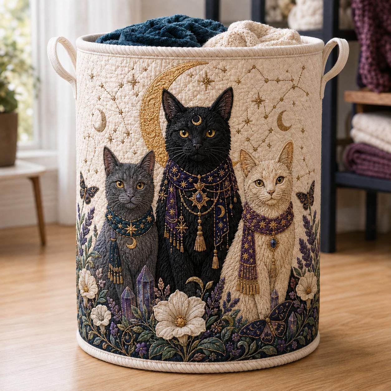 Animal Laundry Basket with Quilt Style Woodland Hamper, Highland Cow Cat Nursery Storage Bin, Kids Organizer, and Animal Lover Gift - photo 3