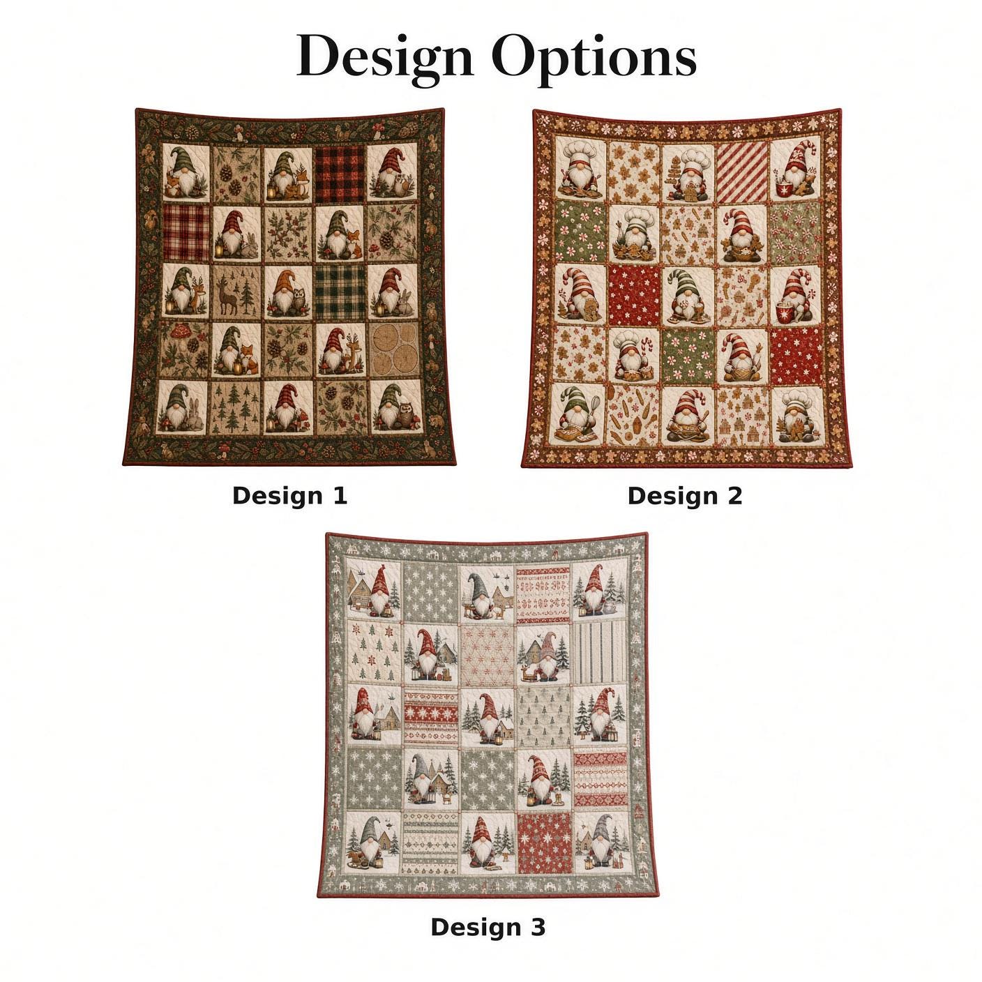 Christmas Gnome Blanket with Woodland Patchwork Throw, Forest Animal Quilt Style Blanket, Rustic Holiday Cabin Decor, and Gnome Lover Gift - photo 4