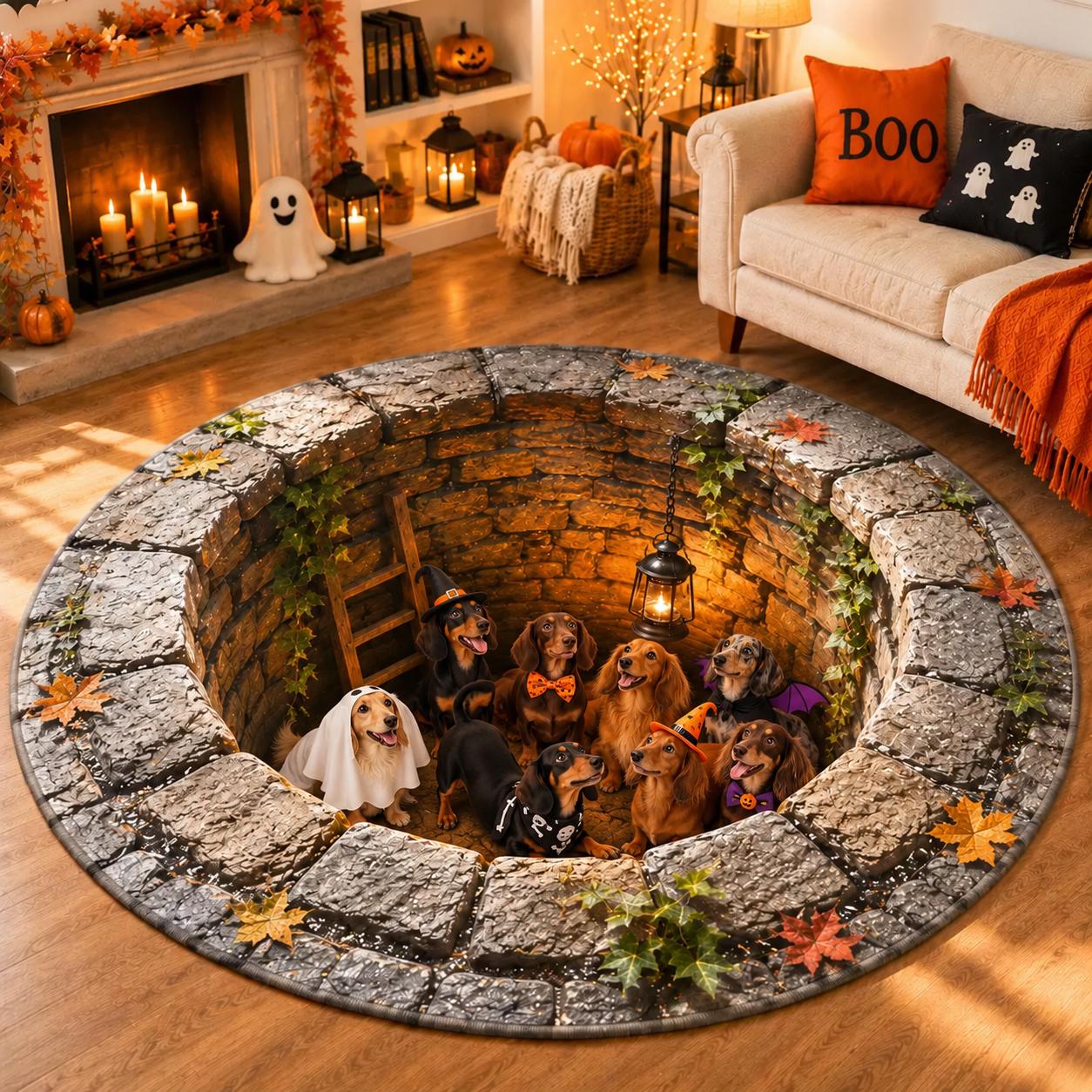 Golden Retriever Halloween Round Rug with 3D Illusion Quilted Dog Pit Floor Mat and Cute Spooky Puppy Home Decor - photo 6