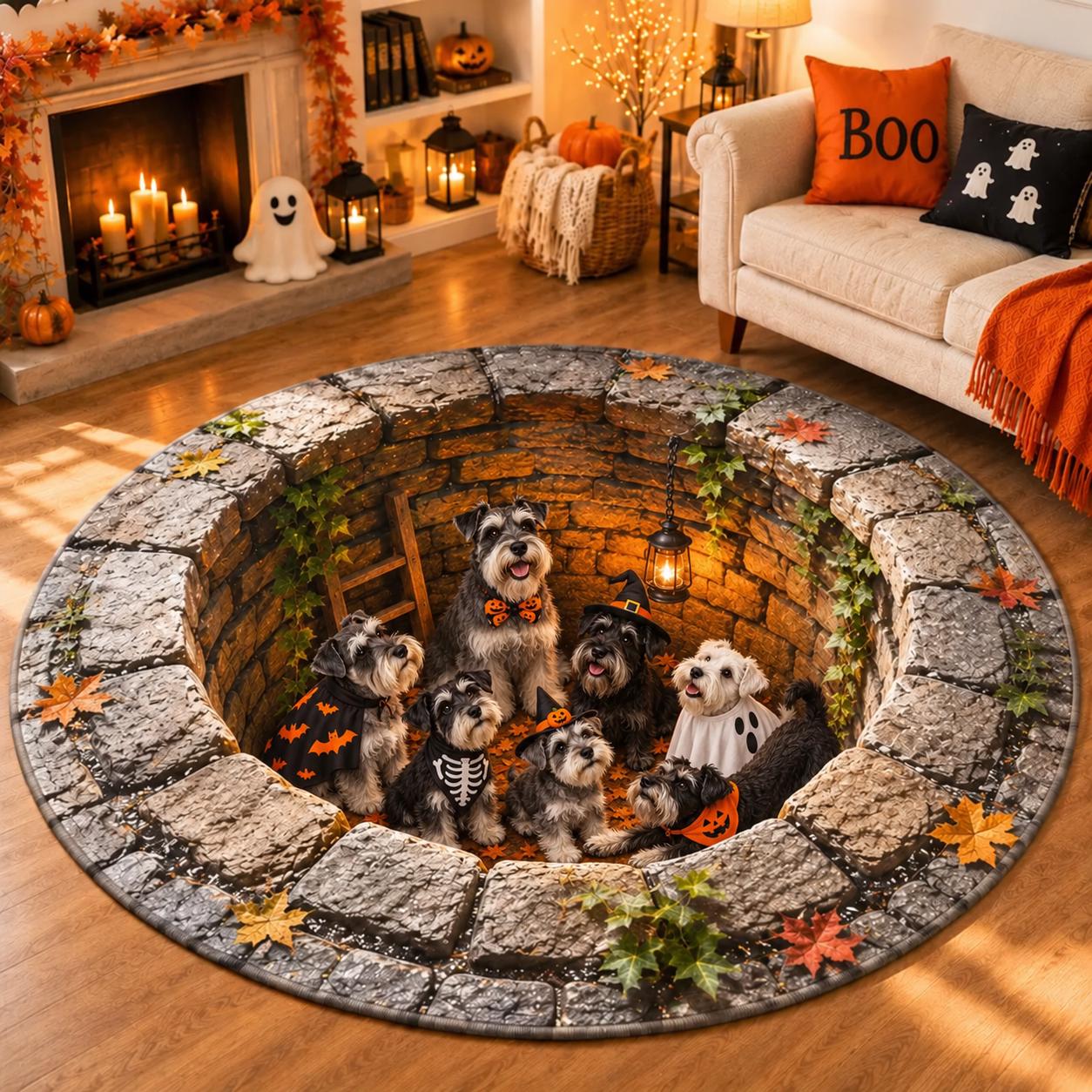 Golden Retriever Halloween Round Rug with 3D Illusion Quilted Dog Pit Floor Mat and Cute Spooky Puppy Home Decor - photo 7