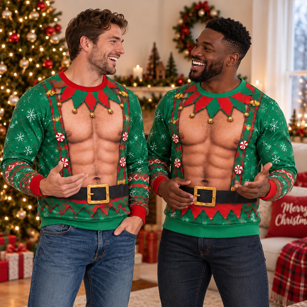 Funny Santa Bra Ugly Christmas Sweater – Hairy Chest 3D Illusion Sweatshirt, Hilarious Xmas Gag Gift for Husband Dad Grandpa - photo 3