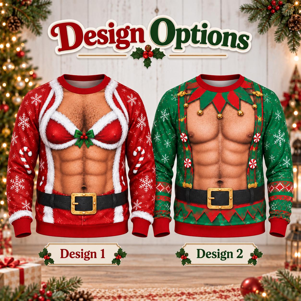 Funny Santa Bra Ugly Christmas Sweater – Hairy Chest 3D Illusion Sweatshirt, Hilarious Xmas Gag Gift for Husband Dad Grandpa - photo 4