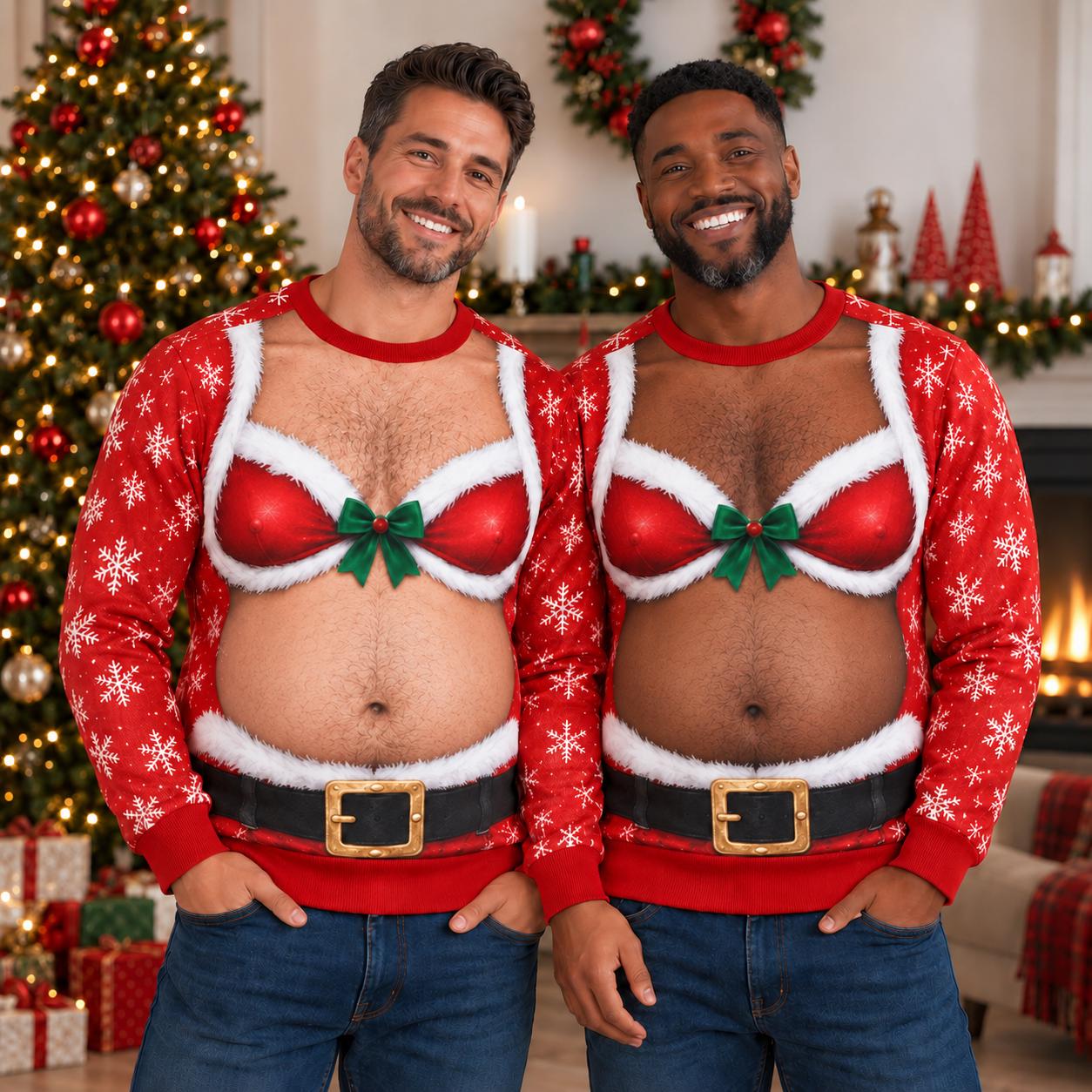 Funny Santa Bra Ugly Christmas Sweater – Hairy Chest 3D Illusion Sweatshirt, Hilarious Xmas Gag Gift for Husband Dad Grandpa - photo 7