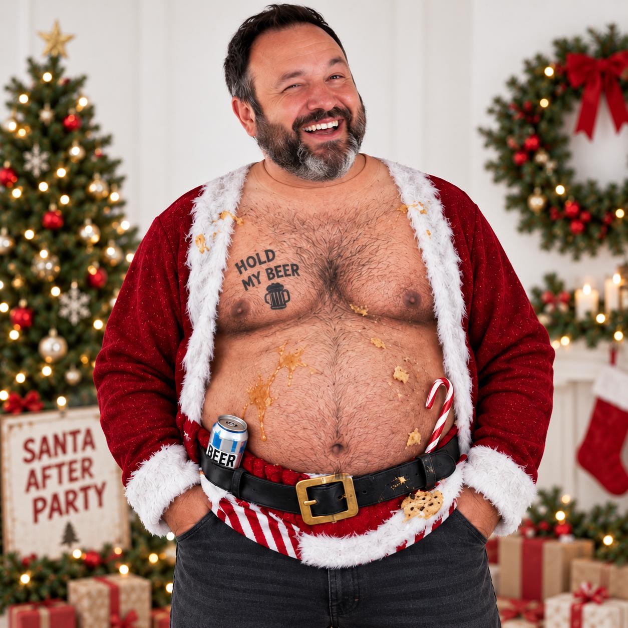 Funny Hairy Chest Ugly Christmas Sweater – Santa Elf Party Sweatshirt, Fake Belly Xmas Gag Gift for Men Husband Dad Grandpa - photo 2