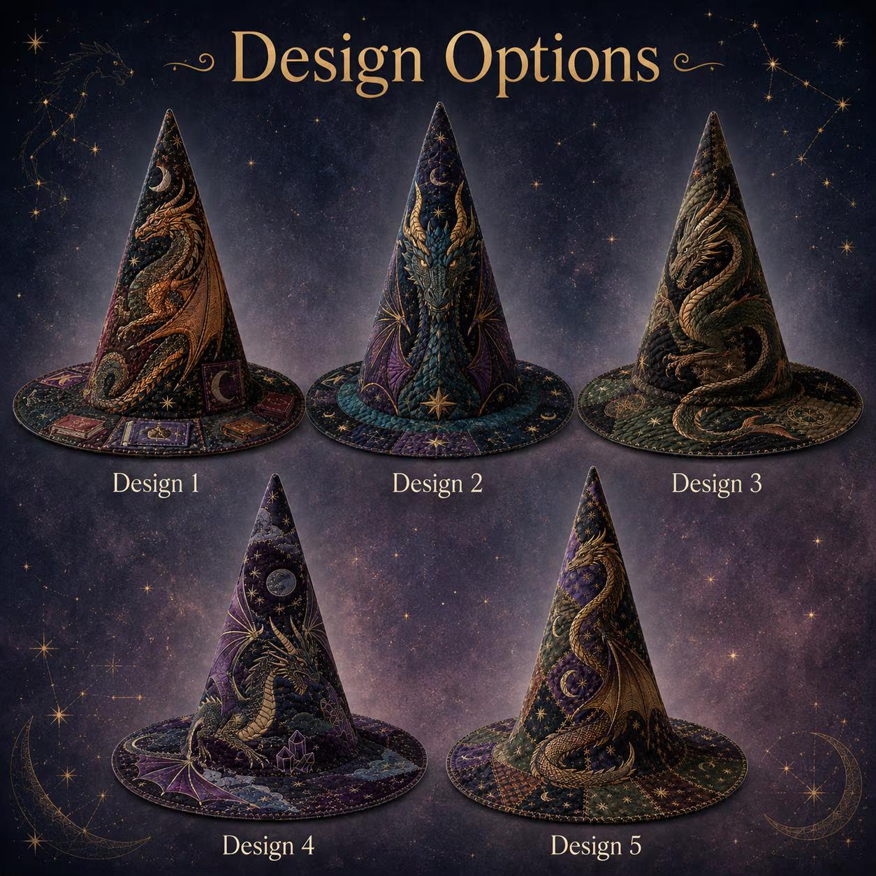 Dragon Witch Hat Decor – Quilted Celestial Witch Hat for Gothic Fantasy Tabletop, Halloween Shelf Decor, Dark Academia Decor - photo 3