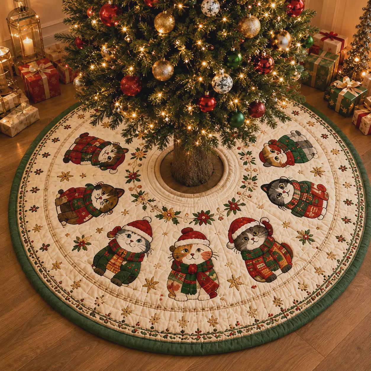 Cat Christmas Tree Skirt – Quilt Style Holiday Tree Skirt with Cute Christmas Cats Decor, Pet Lover Xmas Tree Base Cover - photo 10
