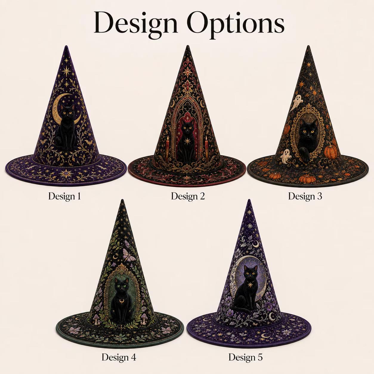 Black Cat Witch Hat Decor – Quilted Gothic Witch Hat with Pumpkin Ghost Halloween Tabletop, Spooky Shelf Decor for Cat Lovers - photo 4