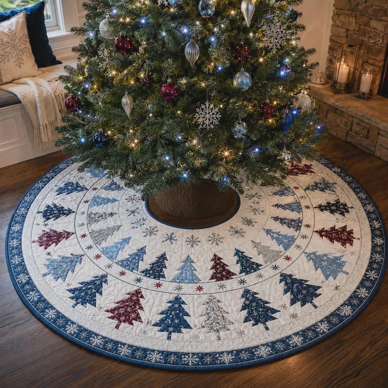 Christmas Tree Skirt with Quilt Style Patchwork Trees for Farmhouse Holiday and Rustic Xmas Tree Decor - photo 7