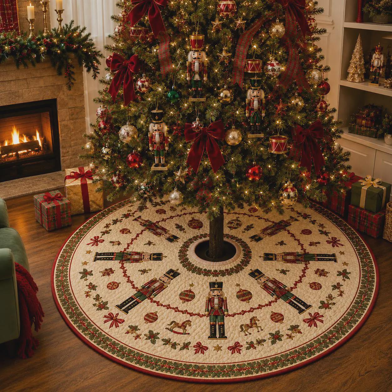 Christmas Tree Skirt with Quilt Style Nutcracker Design for Traditional Holiday and Xmas Tree Base Cover Decor - photo 2