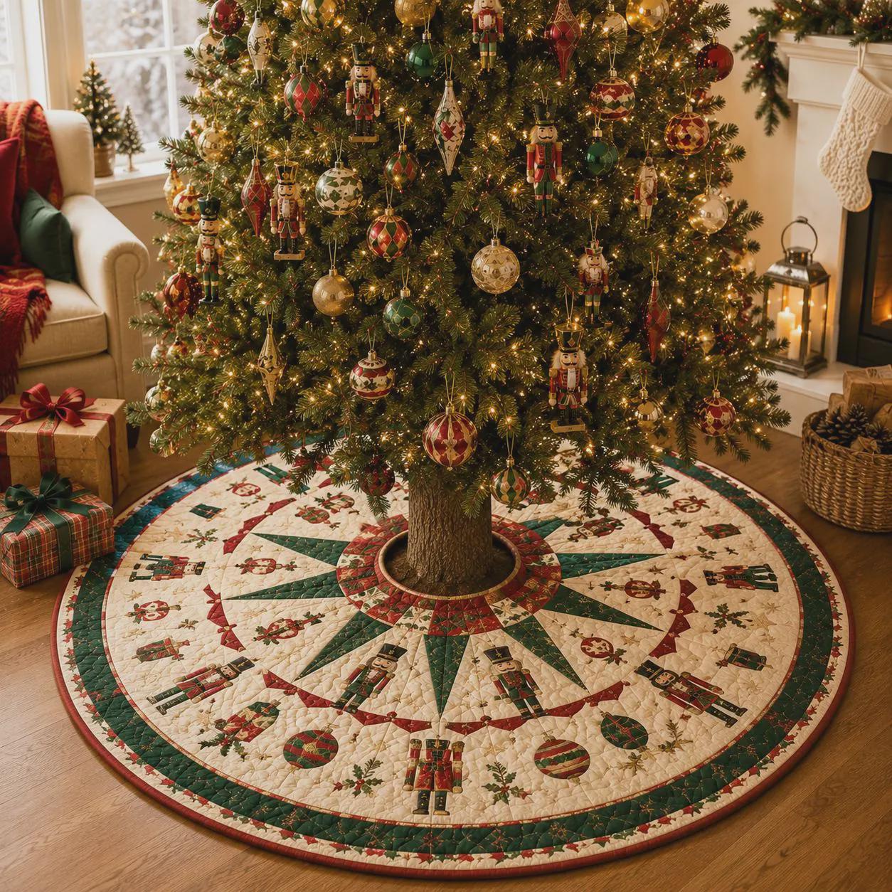 Christmas Tree Skirt with Quilt Style Nutcracker Design for Traditional Holiday and Xmas Tree Base Cover Decor - photo 4