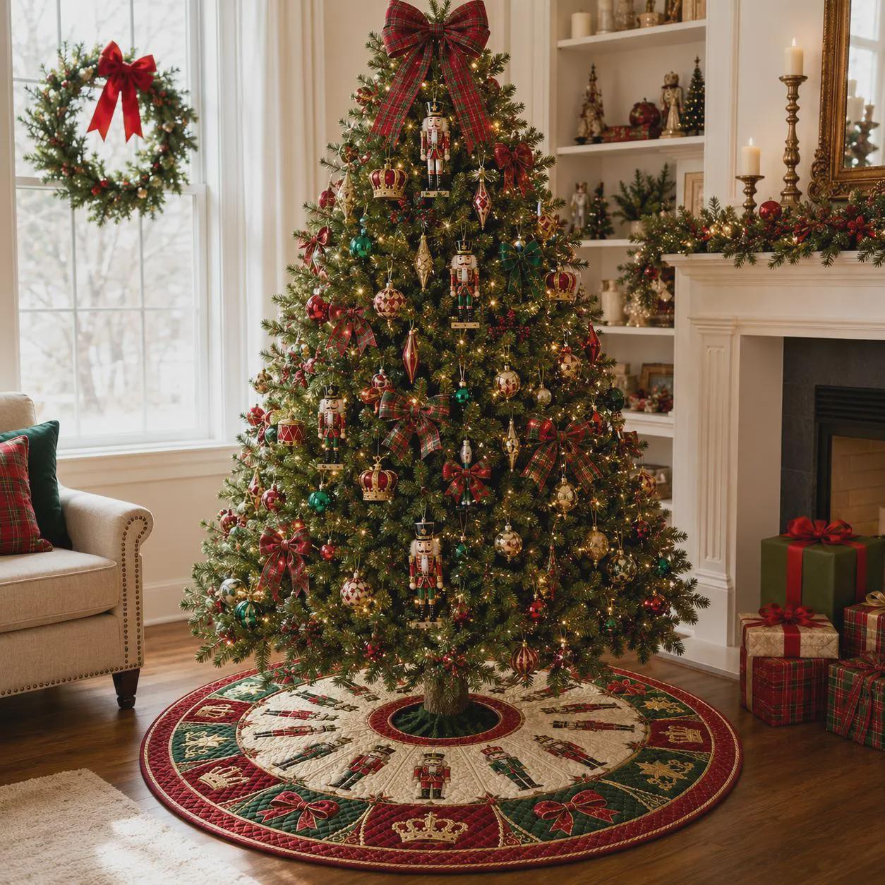 Christmas Tree Skirt with Quilt Style Nutcracker Design for Traditional Holiday and Xmas Tree Base Cover Decor - photo 6