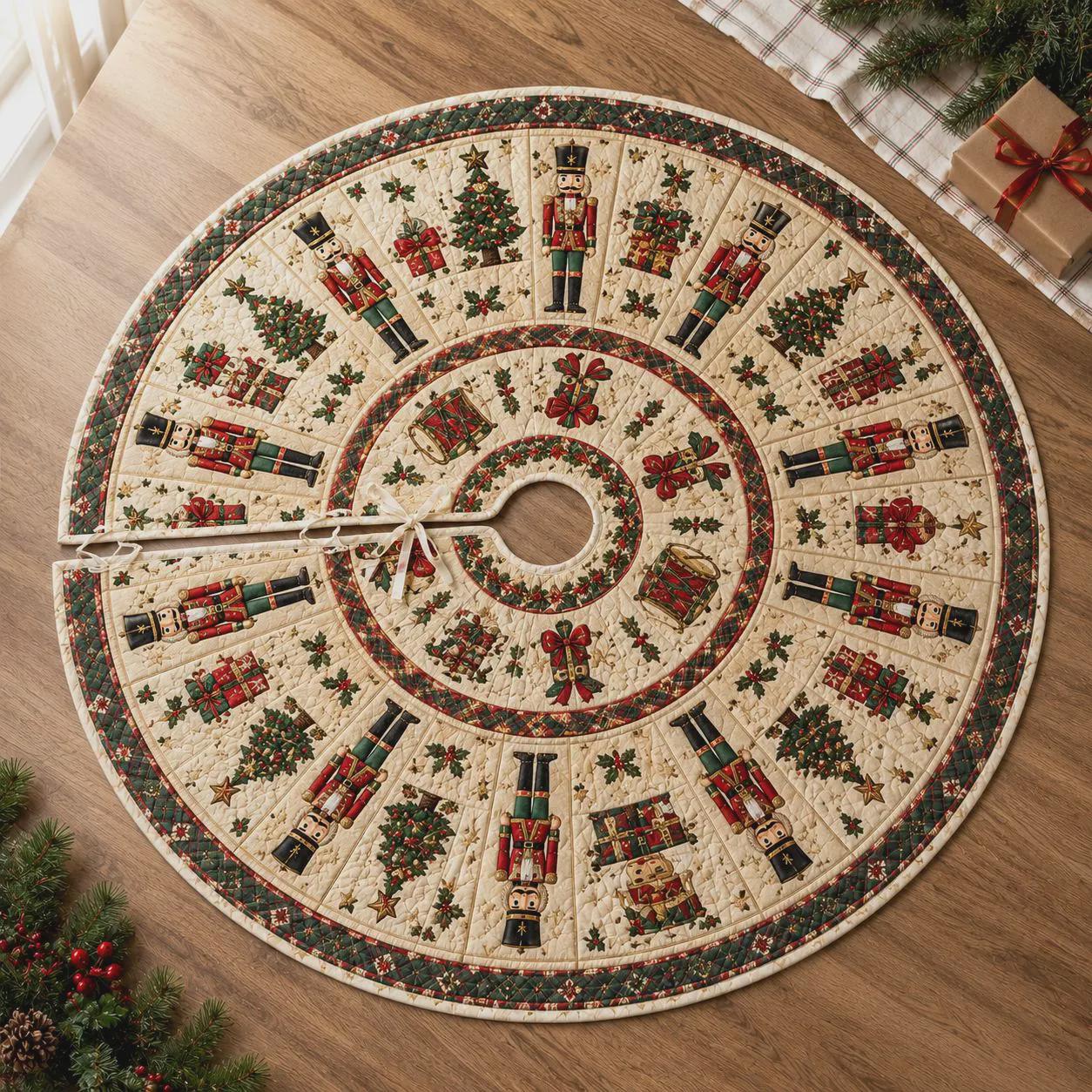 Christmas Tree Skirt with Quilt Style Nutcracker Design for Traditional Holiday and Xmas Tree Base Cover Decor - photo 7