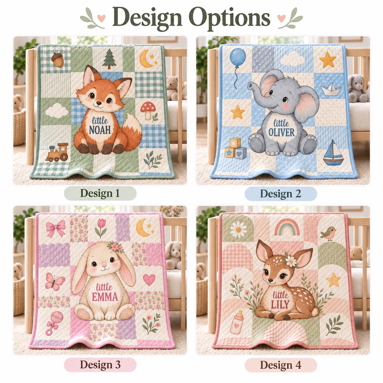 Personalized Baby Blanket with Custom Name Woodland Animal Nursery Throw and Fox Elephant Bunny Deer Quilt Style Shower Gift - photo 4