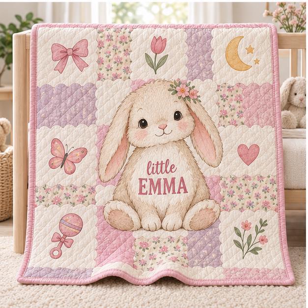 Personalized Baby Blanket with Custom Name Woodland Animal Nursery Throw and Fox Elephant Bunny Deer Quilt Style Shower Gift - photo 5