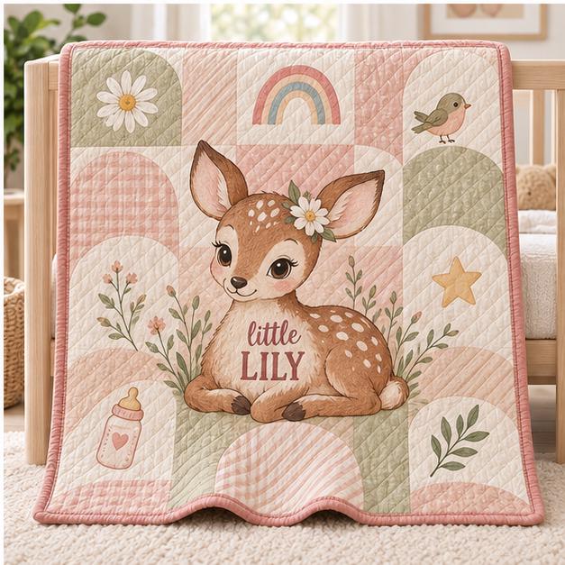 Personalized Baby Blanket with Custom Name Woodland Animal Nursery Throw and Fox Elephant Bunny Deer Quilt Style Shower Gift - photo 6