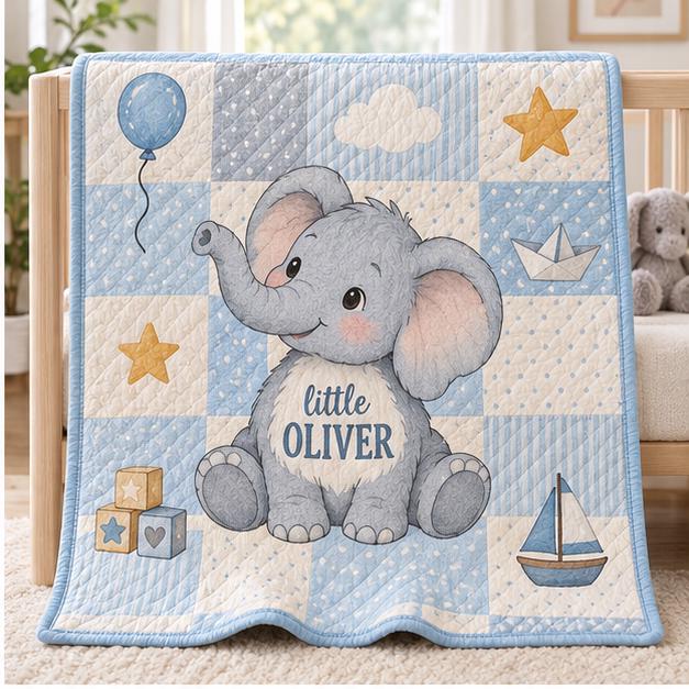 Personalized Baby Blanket with Custom Name Woodland Animal Nursery Throw and Fox Elephant Bunny Deer Quilt Style Shower Gift - photo 7