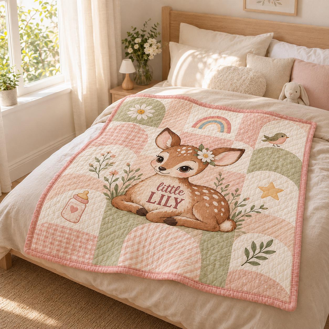 Personalized Baby Blanket with Custom Name Woodland Animal Nursery Throw and Fox Elephant Bunny Deer Quilt Style Shower Gift - photo 9