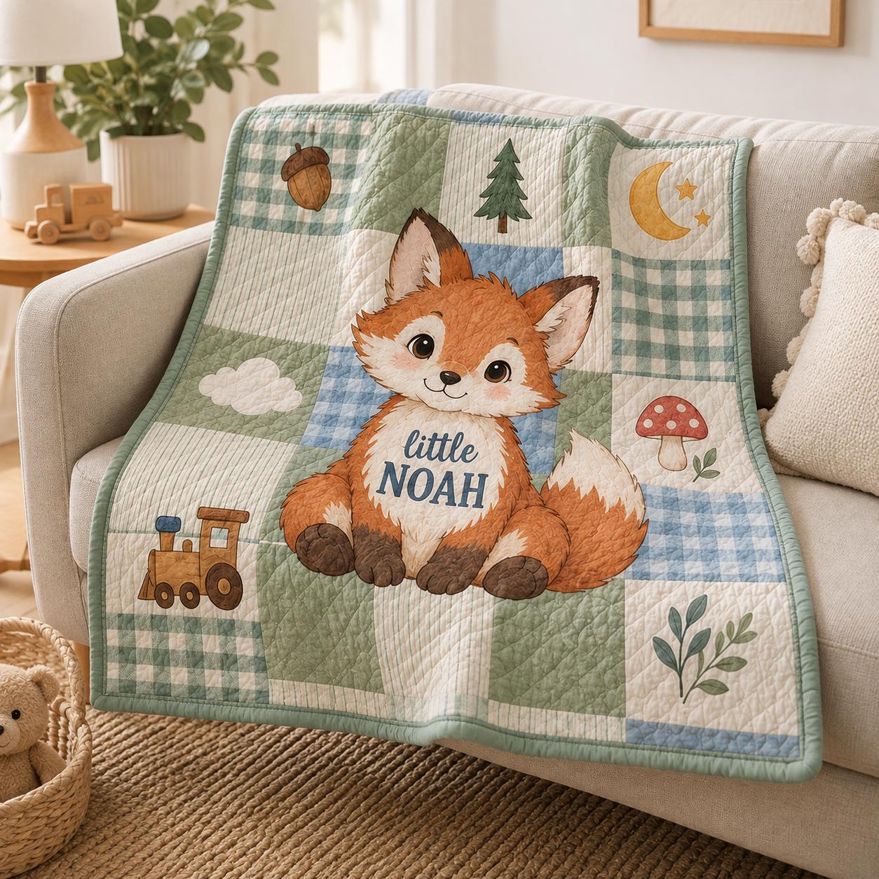 Personalized Baby Blanket with Custom Name Woodland Animal Nursery Throw and Fox Elephant Bunny Deer Quilt Style Shower Gift - photo 11