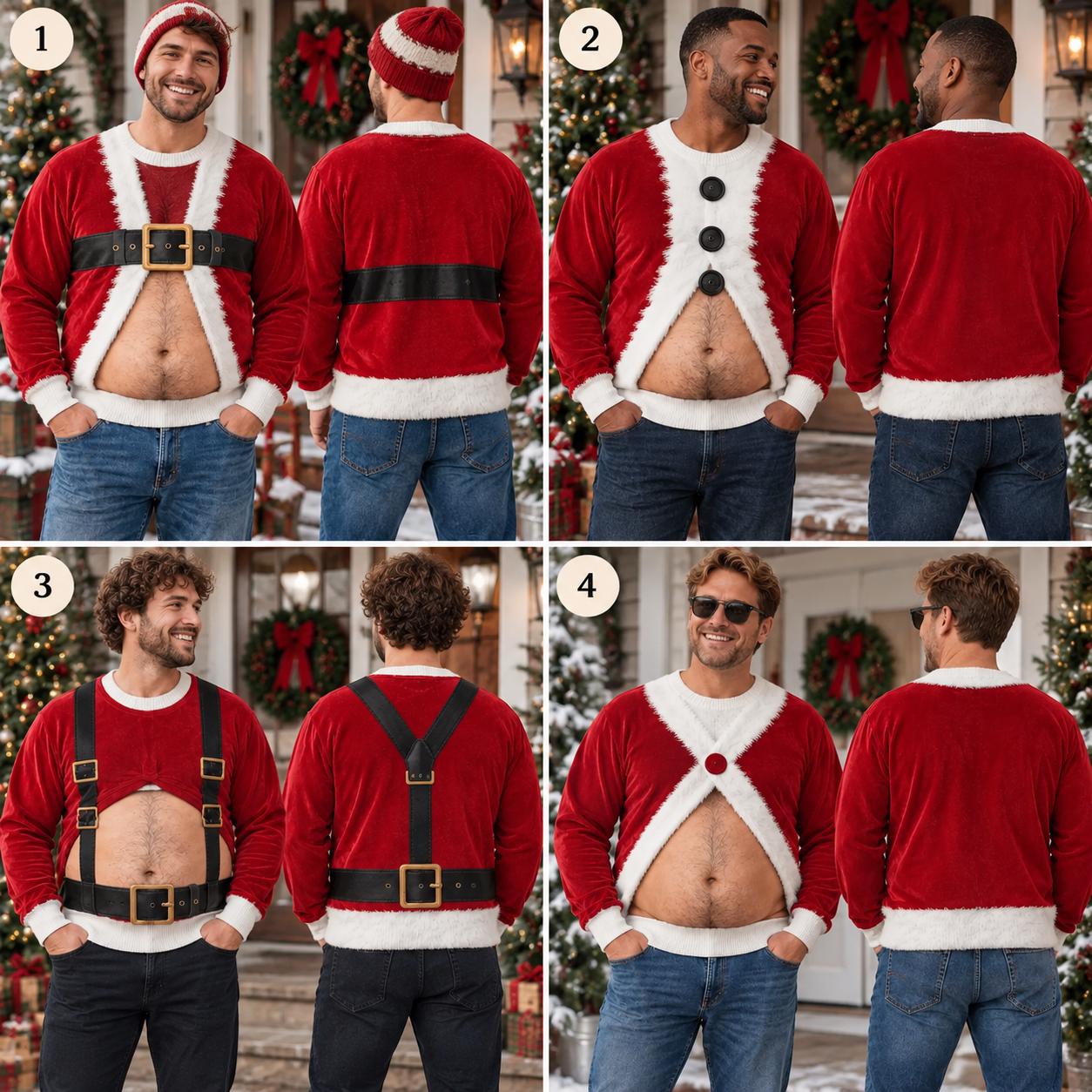 Funny Santa Belly Ugly Christmas Sweater with Hairy Chest Fake Body Illusion Sweatshirt and Xmas Gag Gift for Husband Dad Grandpa - photo 4