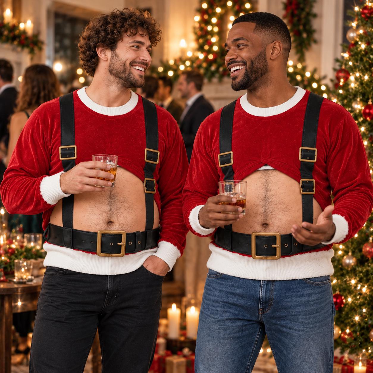 Funny Santa Belly Ugly Christmas Sweater with Hairy Chest Fake Body Illusion Sweatshirt and Xmas Gag Gift for Husband Dad Grandpa - photo 8