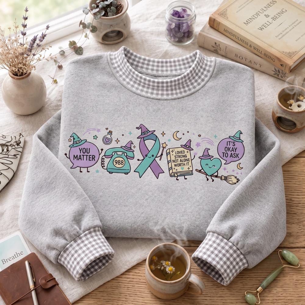 Embroidered Sweatshirt with Teal Ribbon Support Crewneck for Mental Health Awareness, You Matter Shirt with 988 Encouragement Gift for Loved Ones