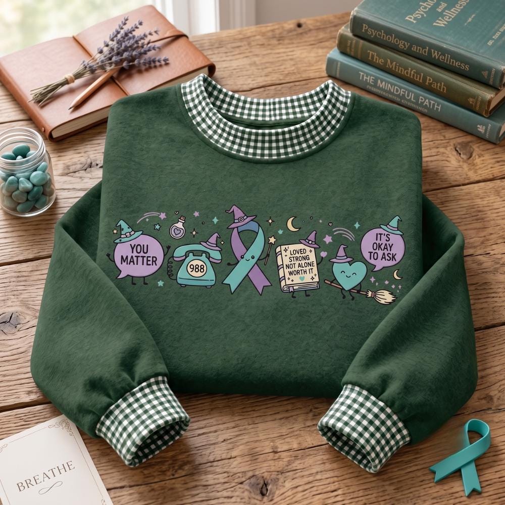 Embroidered Sweatshirt with Teal Ribbon Support Crewneck for Mental Health Awareness, You Matter Shirt with 988 Encouragement Gift for Loved Ones - photo 6
