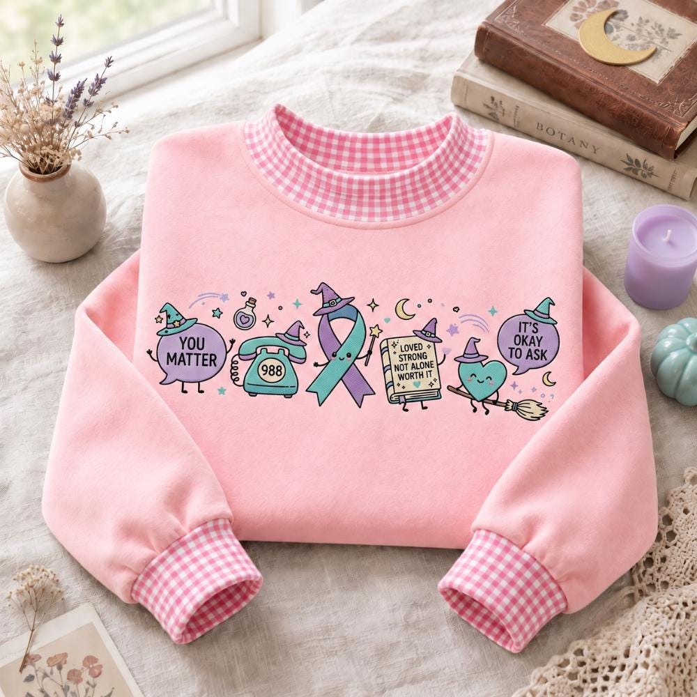 Embroidered Sweatshirt with Teal Ribbon Support Crewneck for Mental Health Awareness, You Matter Shirt with 988 Encouragement Gift for Loved Ones - photo 7