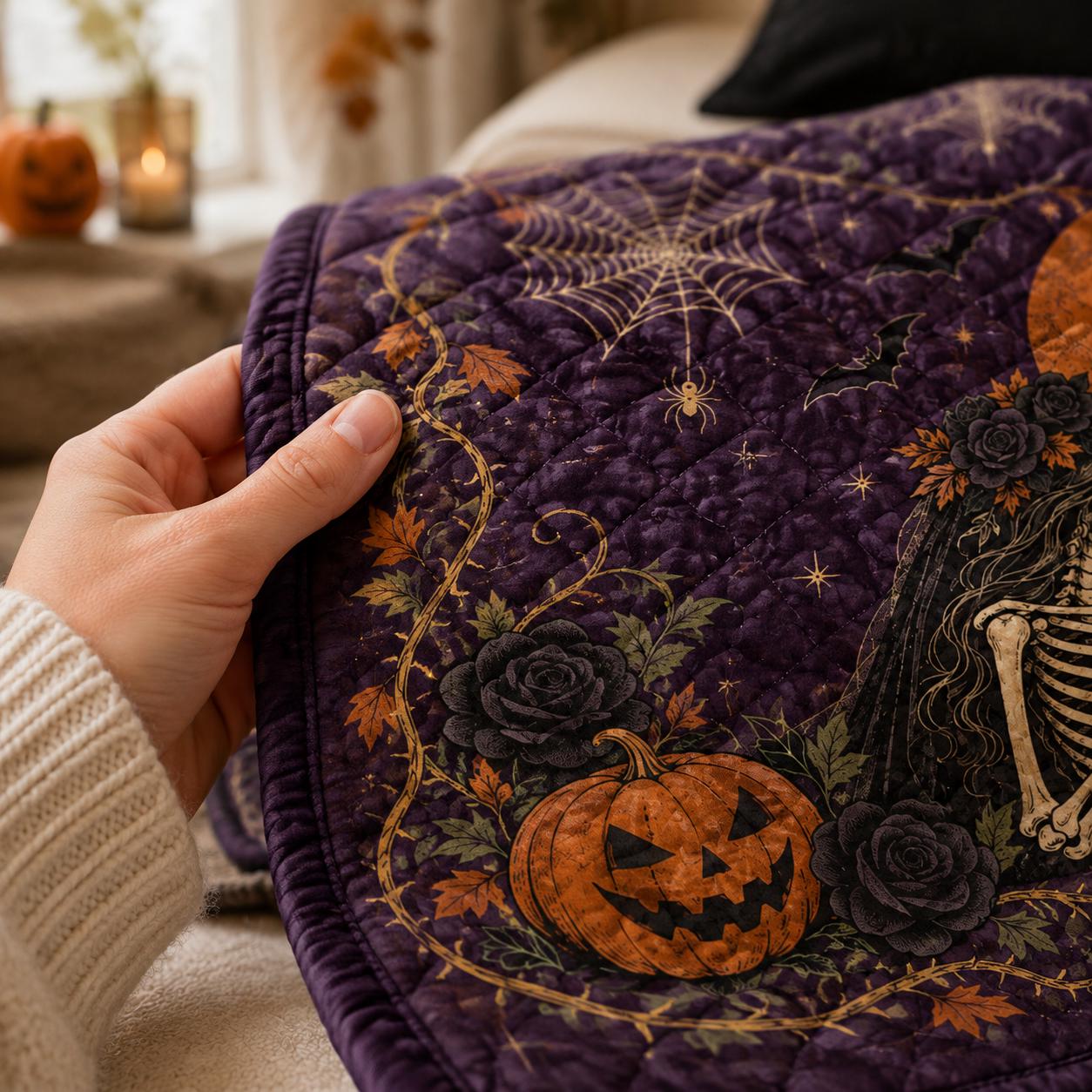 Personalized Skeleton Couple Blanket with Till Death Do Us Part Halloween Throw and Gothic Wedding Quilt Style Anniversary Gift - photo 2