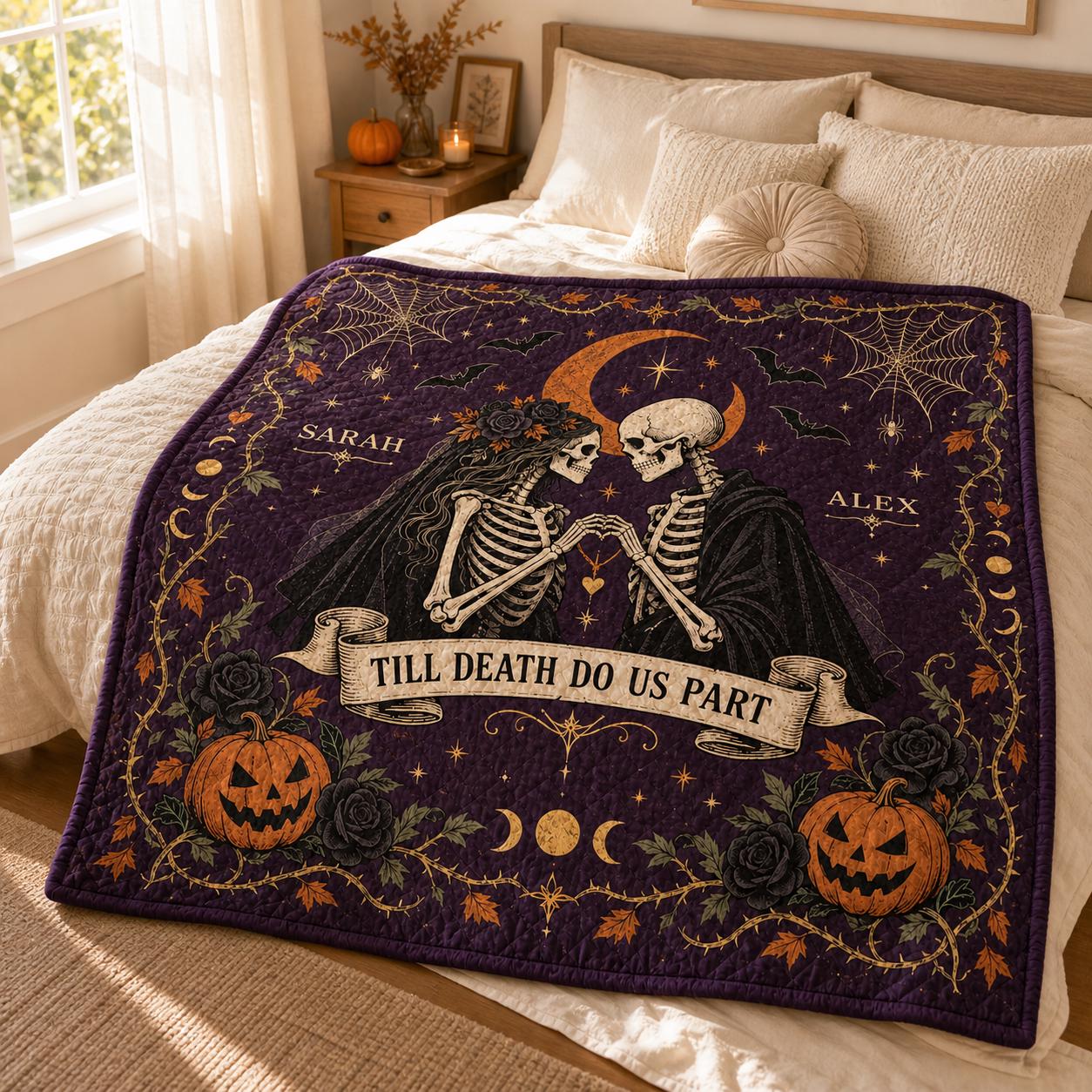 Personalized Skeleton Couple Blanket with Till Death Do Us Part Halloween Throw and Gothic Wedding Quilt Style Anniversary Gift - photo 4