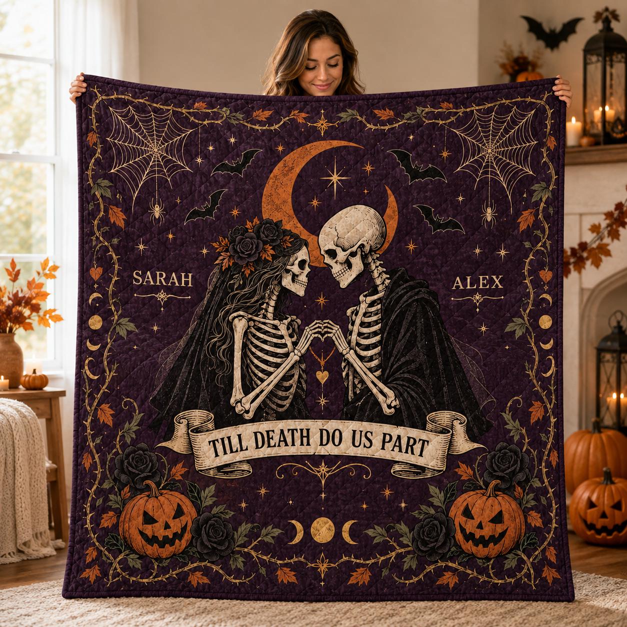 Personalized Skeleton Couple Blanket with Till Death Do Us Part Halloween Throw and Gothic Wedding Quilt Style Anniversary Gift - photo 6