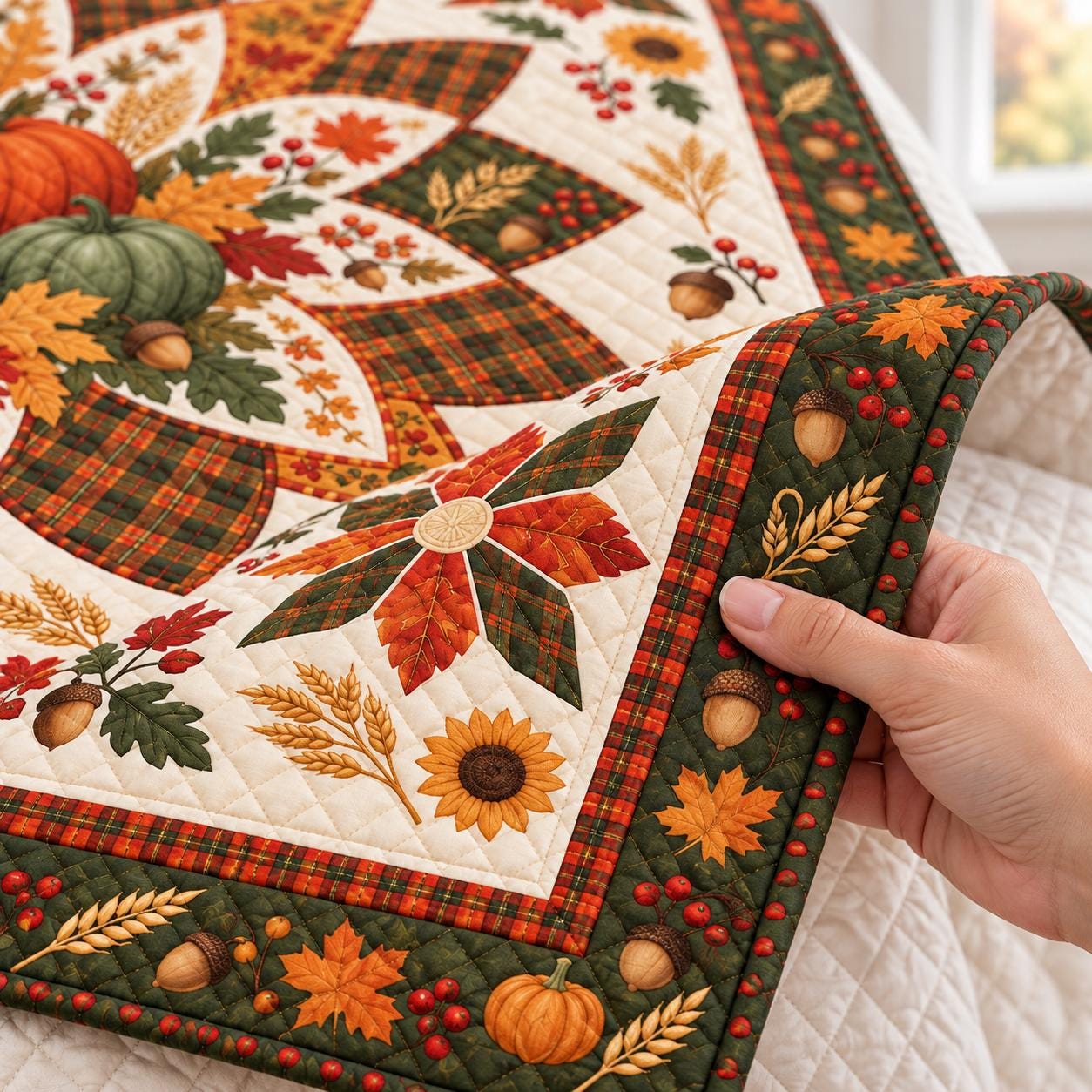 Pumpkin Blanket and Throw with Autumn Harvest Patchwork Style, Quilt Fall Bedding for Thanksgiving Farmhouse Home Decor Gift - photo 6