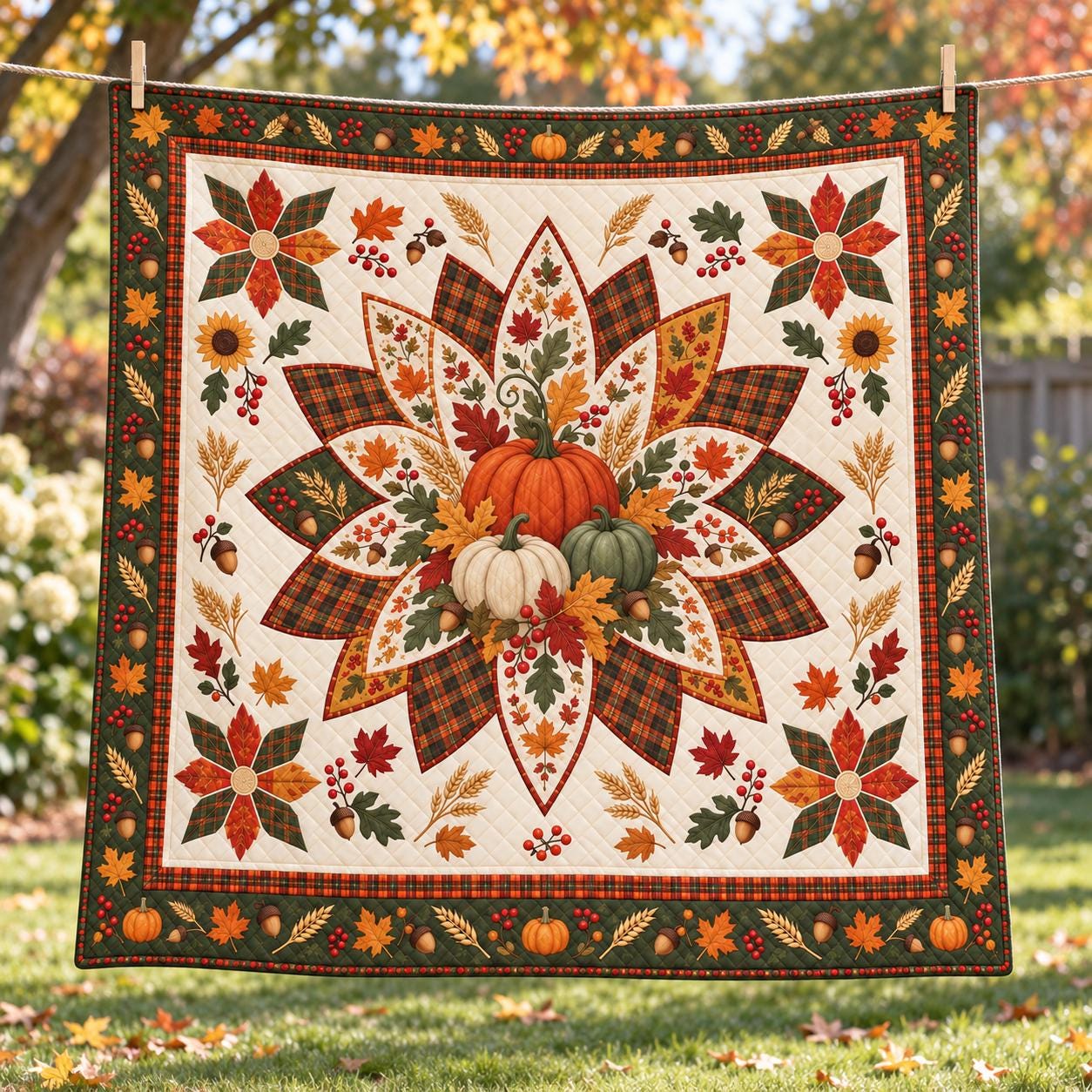 Pumpkin Blanket and Throw with Autumn Harvest Patchwork Style, Quilt Fall Bedding for Thanksgiving Farmhouse Home Decor Gift - photo 7
