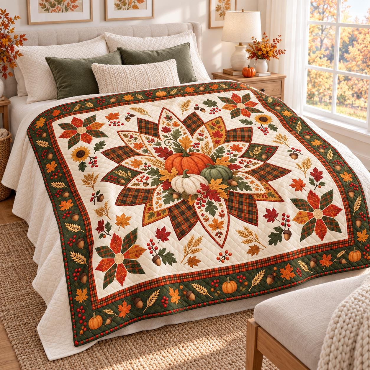 Pumpkin Blanket and Throw with Autumn Harvest Patchwork Style, Quilt Fall Bedding for Thanksgiving Farmhouse Home Decor Gift - photo 8