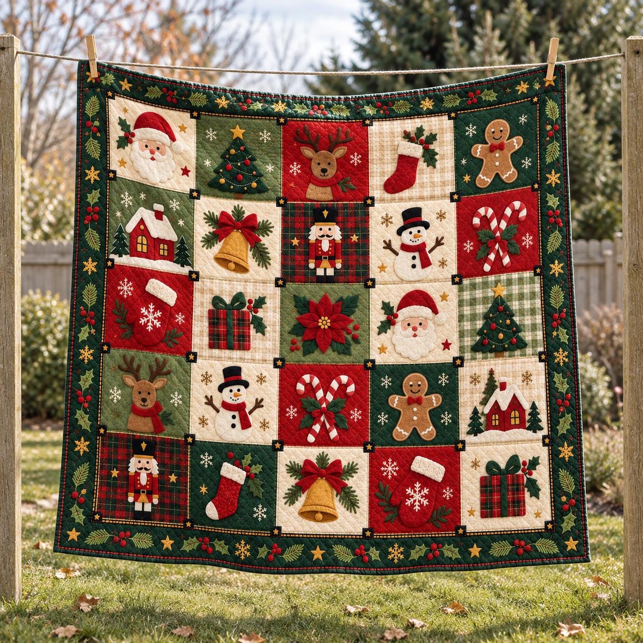 Christmas Blanket and Throw with Santa Reindeer Snowman Patchwork Style, Quilt Holiday Bedding for Cozy Christmas Home Decor Gift - photo 6
