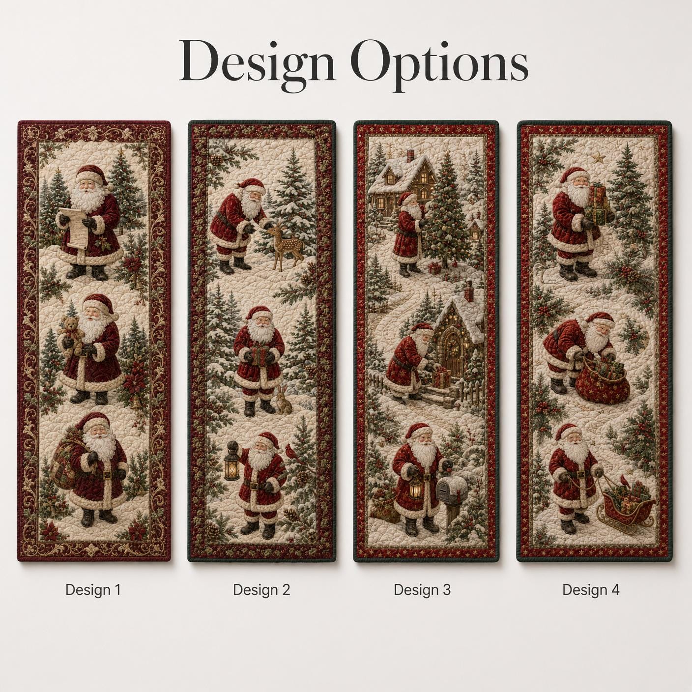 Santa Table Runner with Quilt Style Christmas Table Decor and Vintage Holiday Runner for Festive Farmhouse Dining - photo 4
