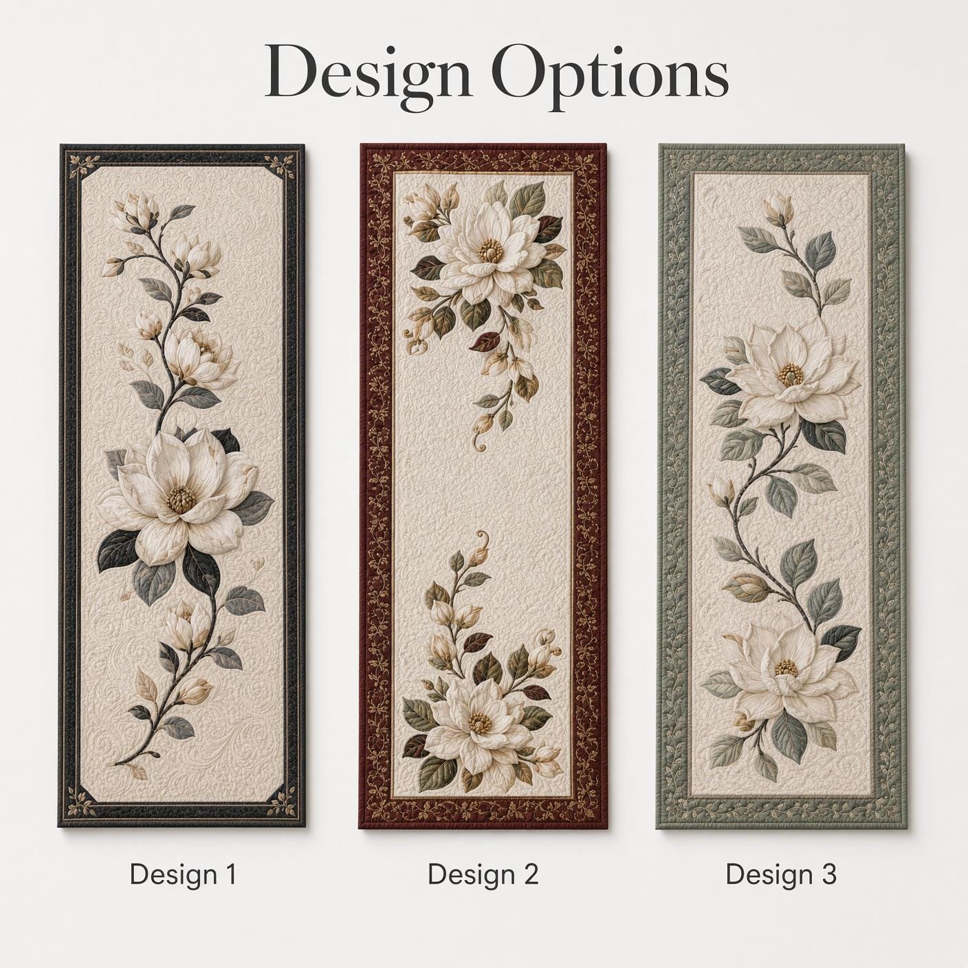 Magnolia Table Runner with Quilt Style Floral Table Decor and Elegant Botanical Flower for Cottage Farmhouse Dining - photo 4