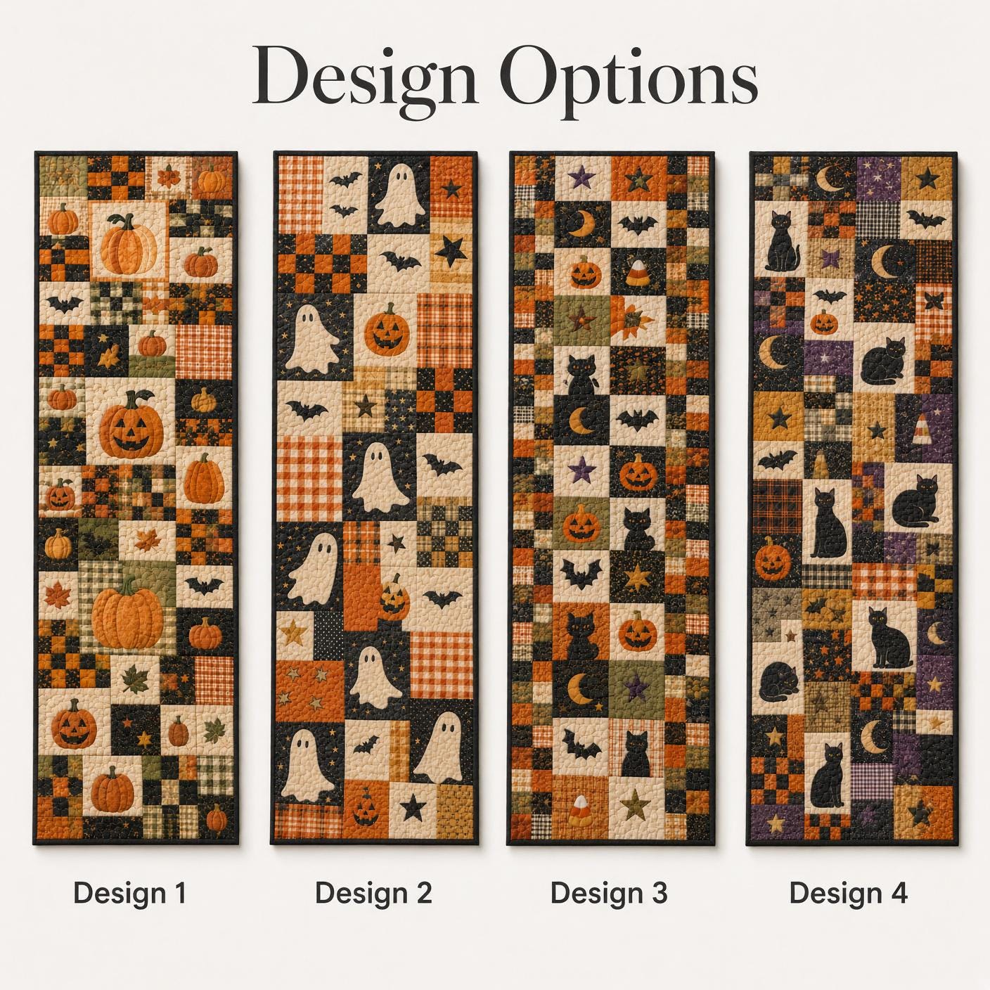 Black Cat Table Runner with Quilt Style Halloween Table Decor and Patchwork Pumpkin, Spooky Fall Dining Room Decor - photo 5