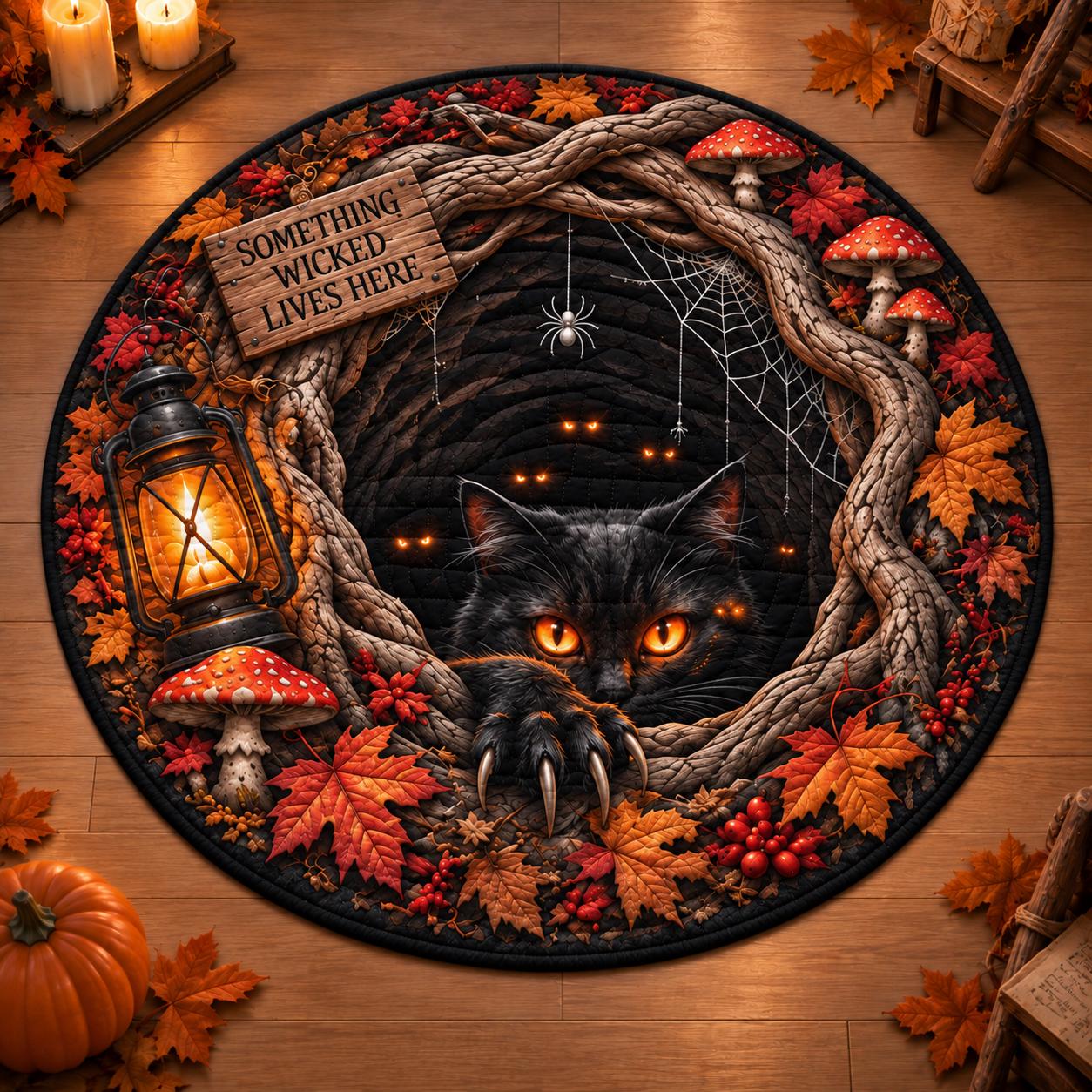 Round Rug with Black Cat Halloween 3D Illusion Witchy Well Floor Mat and Quilted Style for Spooky Autumn Home Decor for Cat Lovers - photo 2