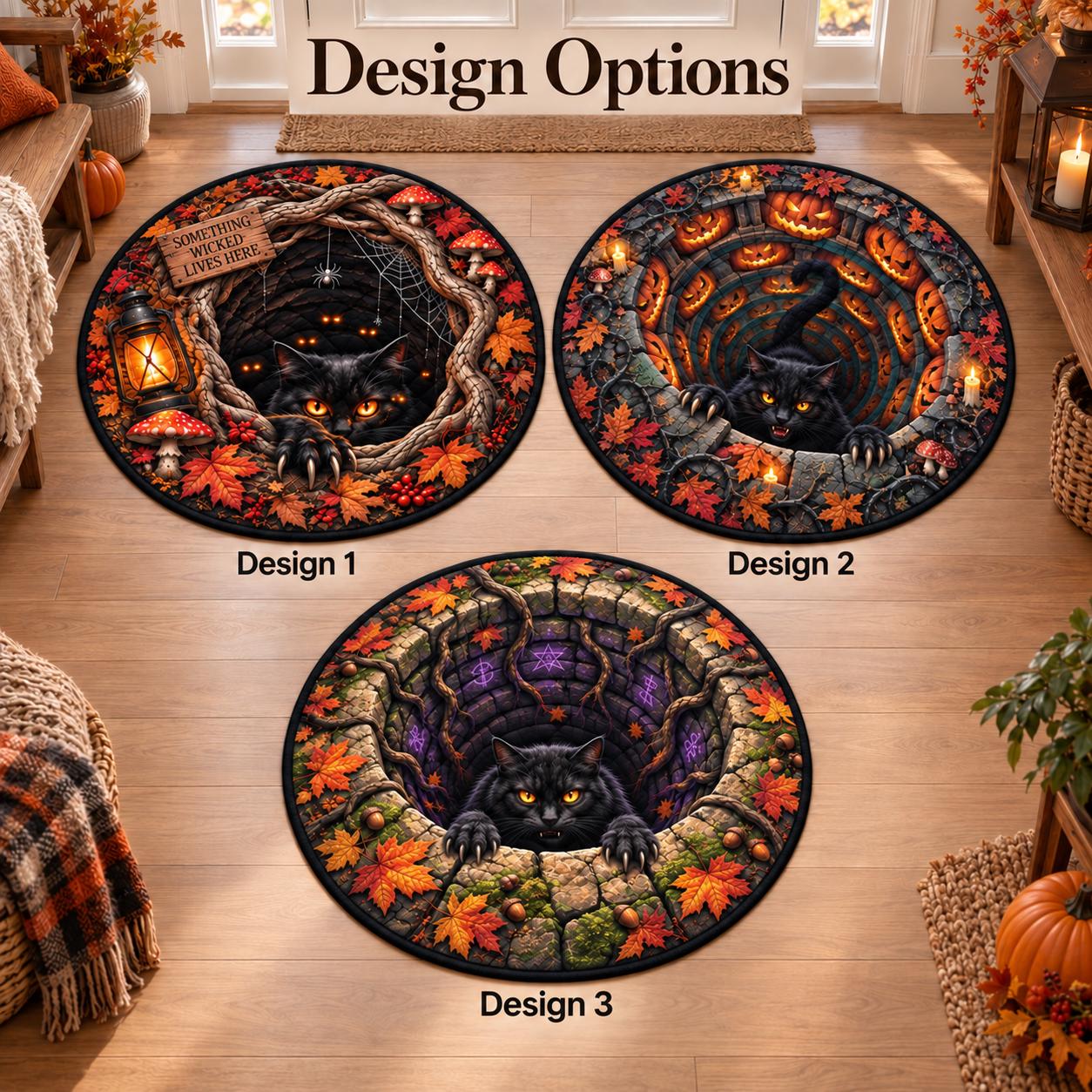 Round Rug with Black Cat Halloween 3D Illusion Witchy Well Floor Mat and Quilted Style for Spooky Autumn Home Decor for Cat Lovers - photo 4