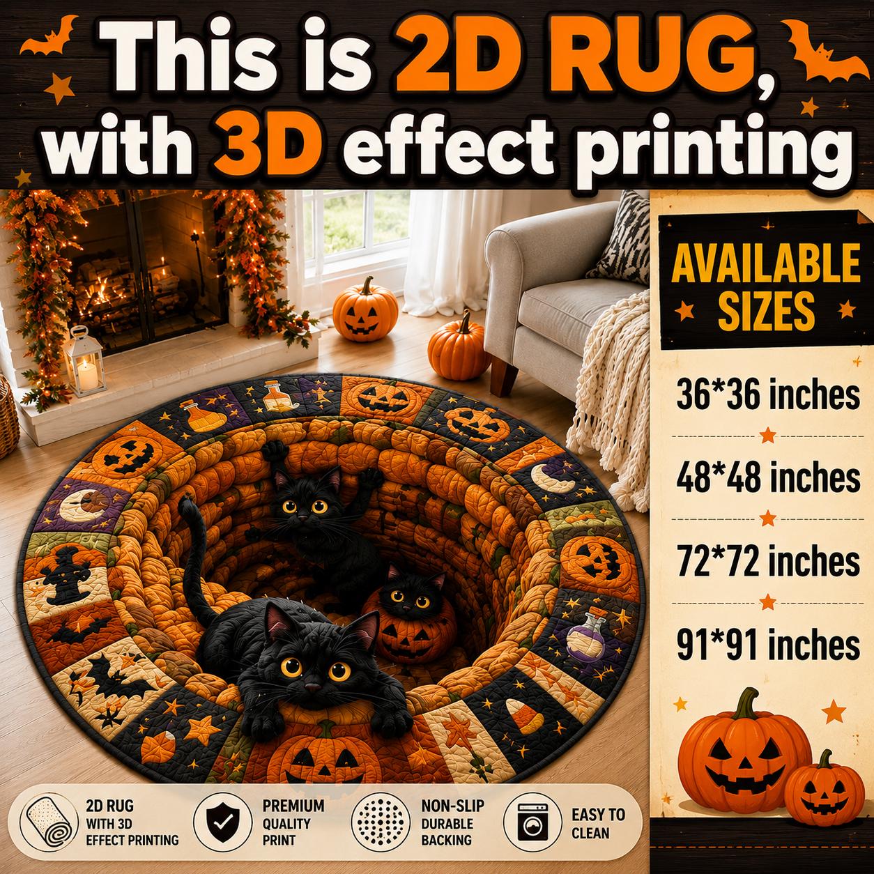 Round Rug with Black Cat Halloween 3D Illusion Witchy Well Floor Mat and Quilted Style for Spooky Autumn Home Decor for Cat Lovers - photo 5