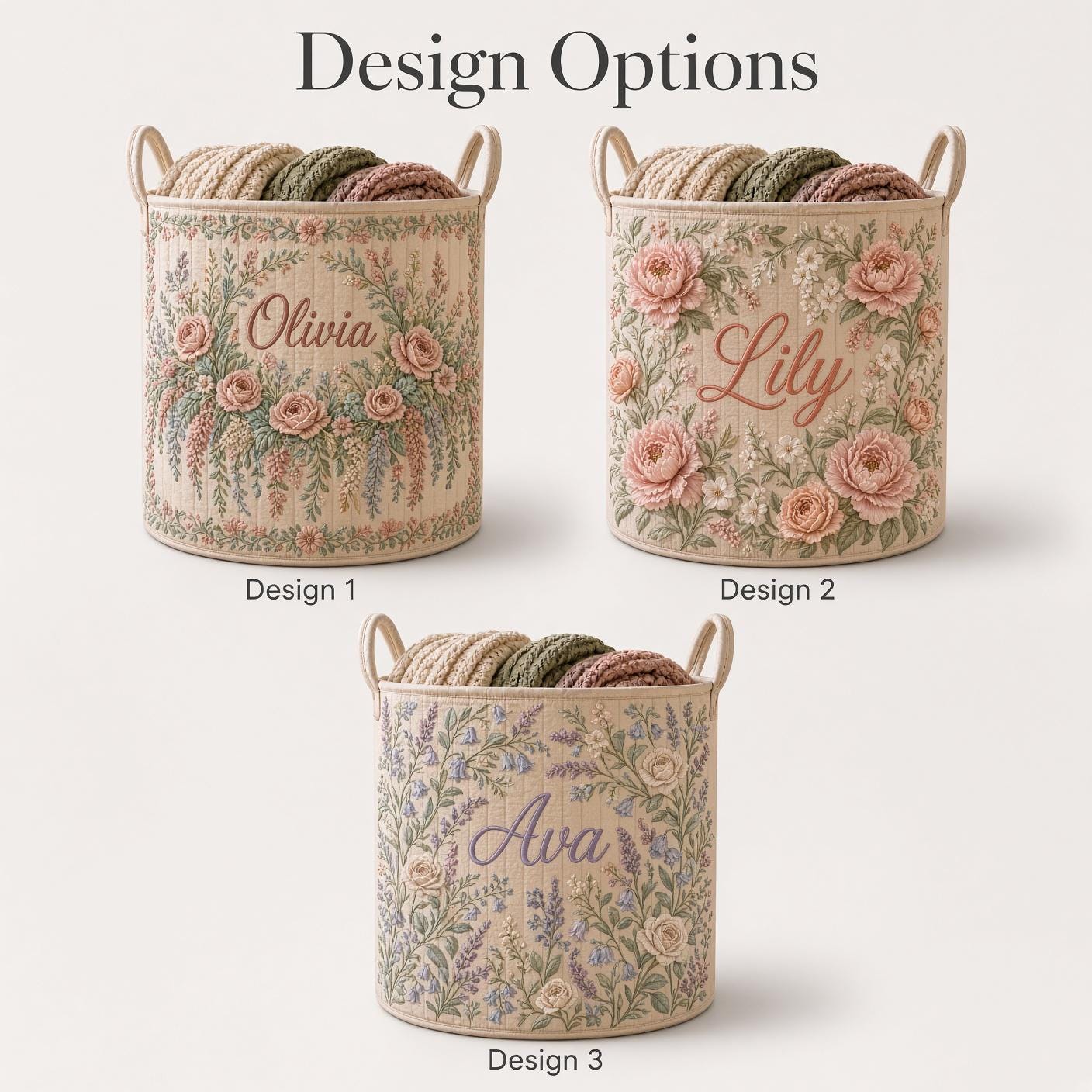 Personalized Floral Laundry Basket with Quilt Style Hamper Name and Rose Flower Storage Bin for Custom Laundry Room Gift - photo 4