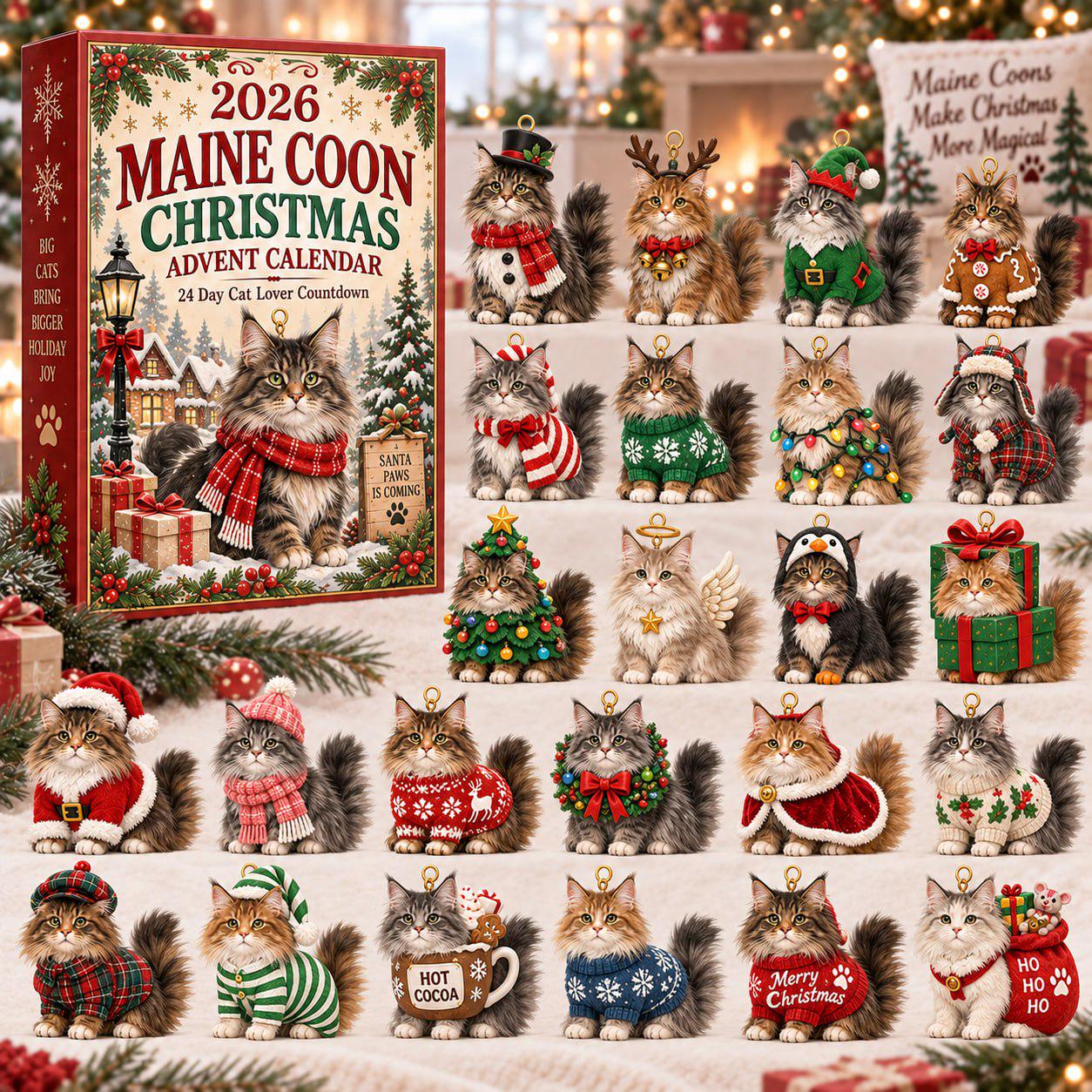24 Days Pet Lover Advent Calendar 2026 with Dog and Cat Christmas Charm Set and Puppy Kitty Blind Box Countdown for Pet Owner Gift