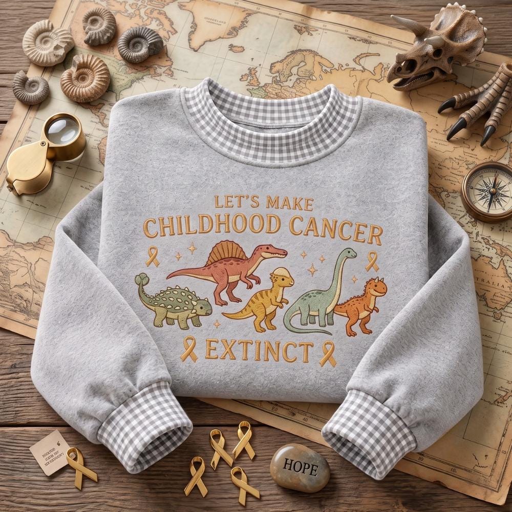 Embroidered Sweatshirt with Gold Ribbon Awareness Crewneck for Childhood Cancer, Dinosaur Support Shirt with Make Childhood Cancer Extinct Gift - photo 6