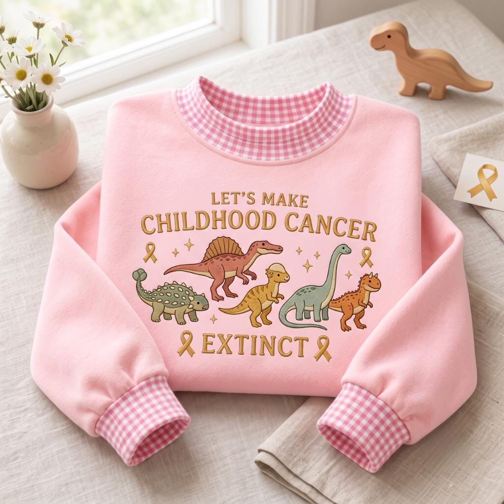 Embroidered Sweatshirt with Gold Ribbon Awareness Crewneck for Childhood Cancer, Dinosaur Support Shirt with Make Childhood Cancer Extinct Gift - photo 7